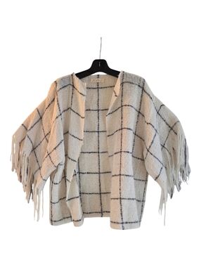 AYNI Design Lab Alpaca Poncho Open Cardigan Sweater Boho Fringe Artisinal Peru M